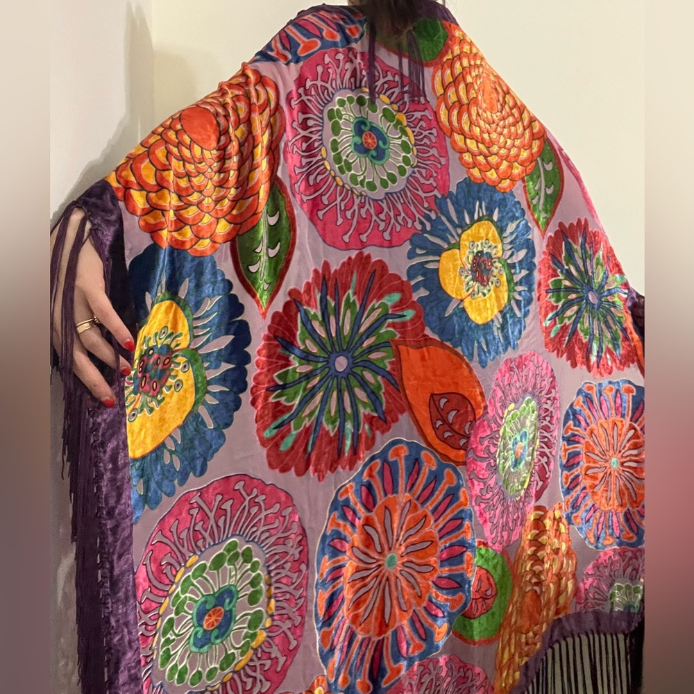 Vintage Silk velvet floral Shawl Scarf Wrap